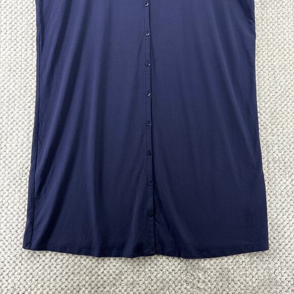 Eileen Fisher Dress Womens M Blue Jersey Stretch Midi Shirt Button Up Cap Sleeve - Picture 4 of 10